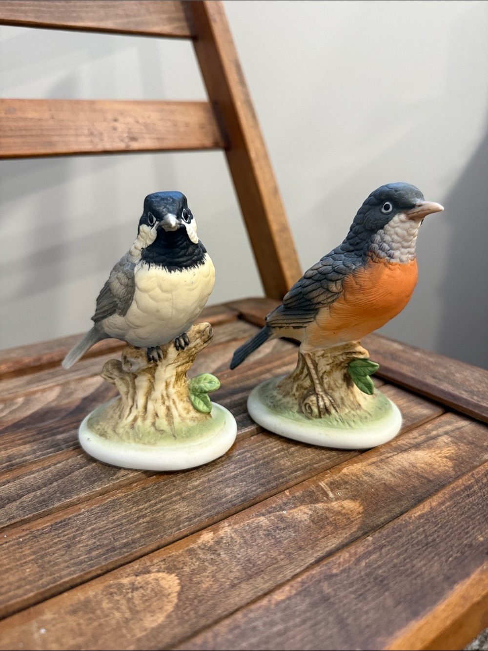 Vintage Lefton China Bird Figurines Robin & Chickadee KW6609 KW5609 Hand Painted